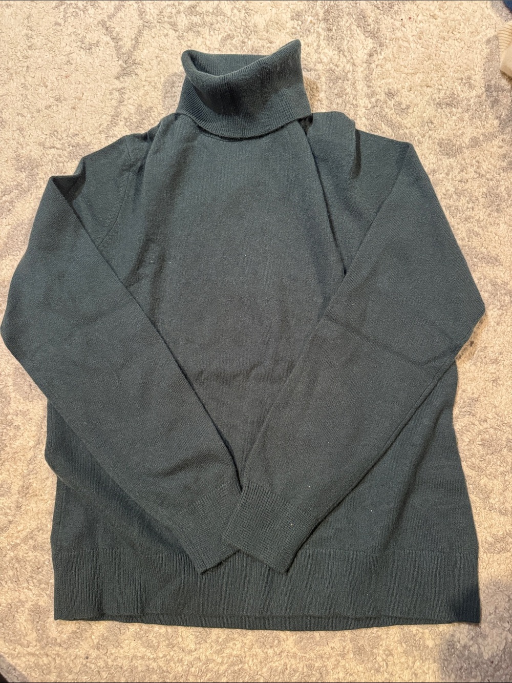 Lands End Size M 10-12 Women's Dark Green Turtleneck Sweater 100% Cashmere